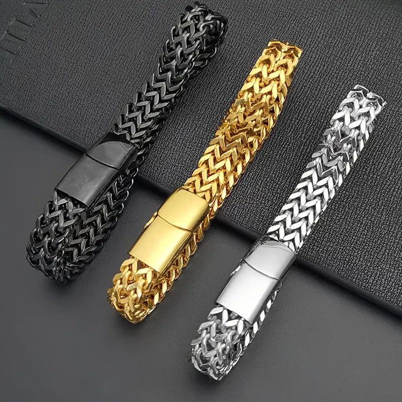 Men's Double-Layer Stainless Steel Bracelet – Stylish & Durable, Rust-Proof.